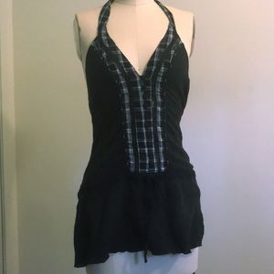 Free People Black Plaid Halter Top